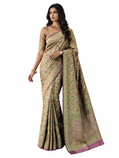 Gracecharm Mashru Kanjivaram Silk Floral Vine Square Medallion Pallu Saree