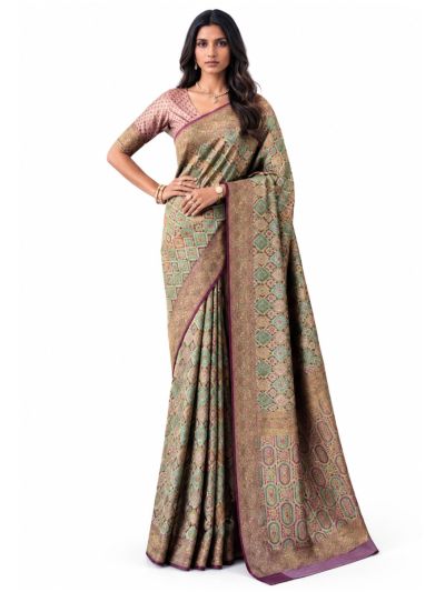 Gracecharm Mashru Kanjivaram Silk Diamond Jaal Floral Medallion Pallu Saree