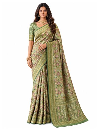 Gracecharm Mashru Kanjivaram Silk Floral Bouquet Medallion Jaal Saree