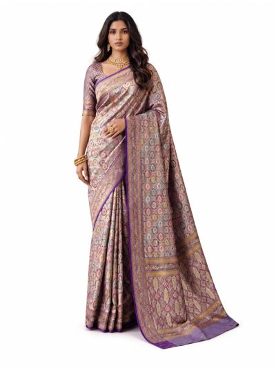 Gracecharm Mashru Kanjivaram Silk Floral Bouquet Medallion Jaal Saree