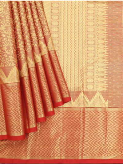 Vivaha Kanchipuram Pure Silk Floral Vine Jaal with Chevron Zari Pallu Saree