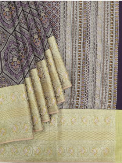 Vivaha Kanchipuram Pure Silk Hexagon Floral Motifs with Geometric Pallu Saree