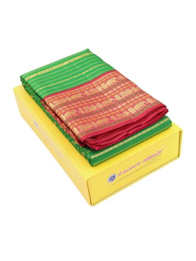 Vivaha Pure Silk Stripes with Traditional Animal Motifs and Cow Butta Pallu Saree