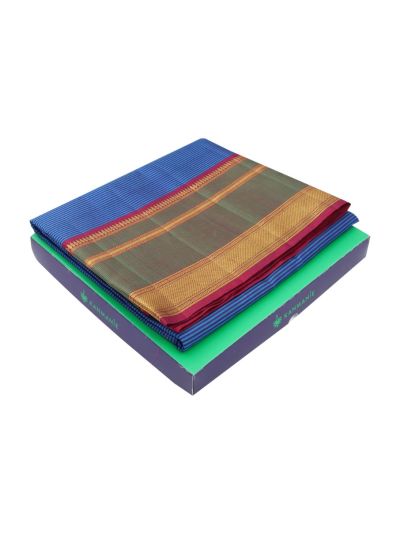 Kanmanie Soft Silk Striped Geometric Butta with 8 Inch Jacquard Border Saree