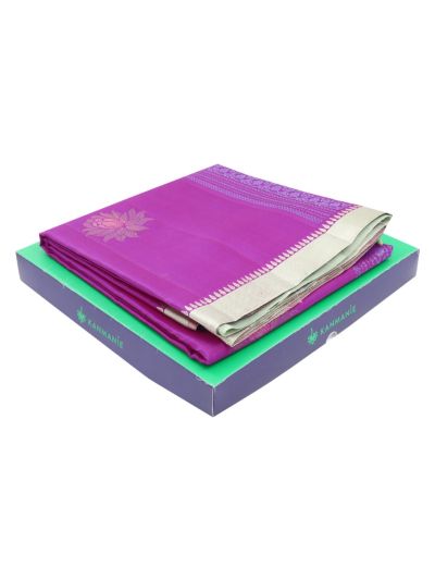 Kanmanie Soft Silk Lotus Butta with 1.5 Inch Satin Border and 0.5 Inch Mokku Border Saree