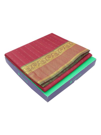 Kanmanie Soft Silk Geometric Stripes Butta with 6 Inch Tissue Border Saree