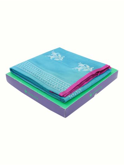 Kanmanie Soft Silk Floral Butta with Geometric Stripes and 1 Inch Satin Border Saree