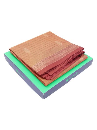 Kanmanie Cotton Leaf Butta with Fine Zigzag Stripes and 3 Inch Border Saree
