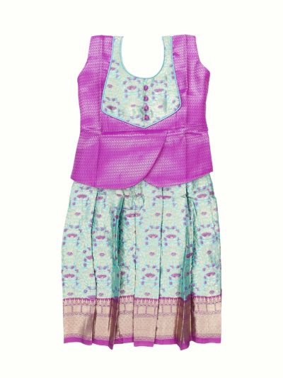 Charming Girls Readymade Art Silk Floral Brocade Pattu Pavadai Set