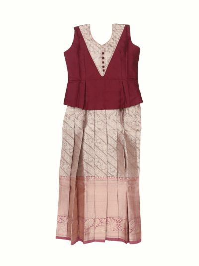 Charming Girls Readymade Art Silk Floral Brocade Pattu Pavadai Set