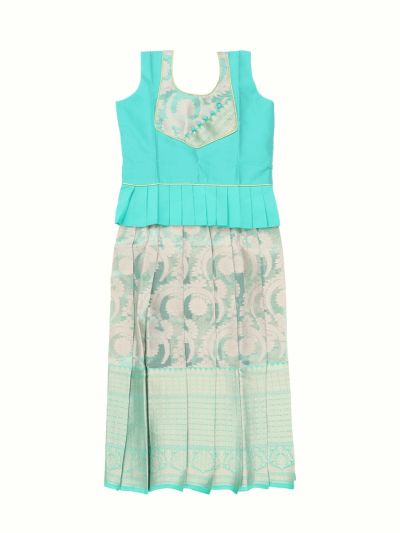 Charming Girls Readymade Art Silk Floral Brocade Pattu Pavadai Set