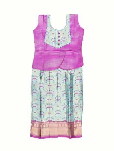 Charming Girls Readymade Art Silk Chevron with Floral Jaal Pattu Pavadai Set