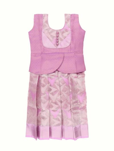 Charming Girls Readymade Art Silk Geometric Brocade Pattu Pavadai Set