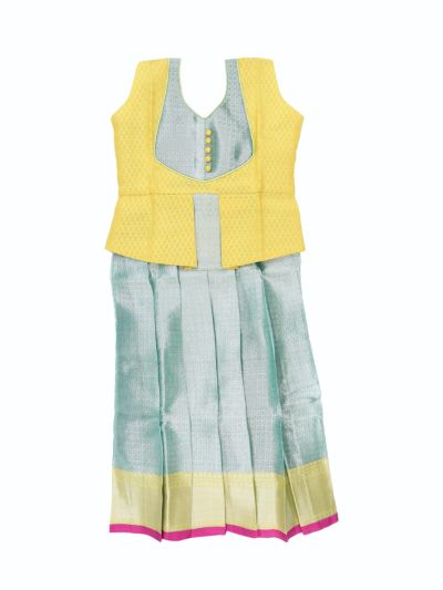 Charming Girls Readymade Art Silk Diamond with Geometric Brocade Pattu Pavadai Set