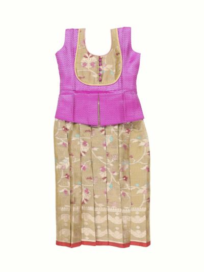 Charming Girls Readymade Art Silk Diamond with Floral Vine Pattu Pavadai Set