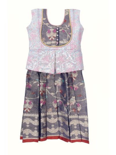 Charming Girls Readymade Art Silk Floral Jaal Pattu Pavadai Set