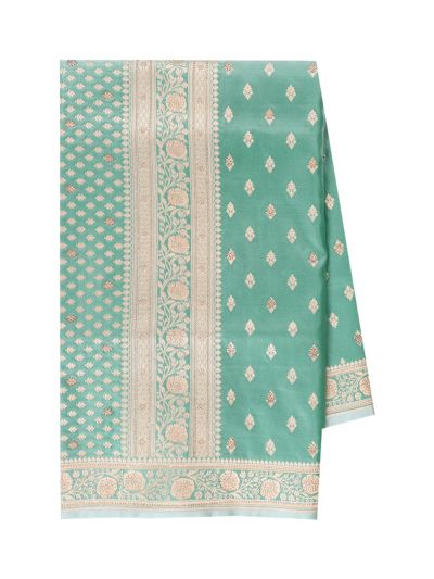 BlossomEase Semi Banarasi Leaf Butta with Floral Panel Pallu Saree