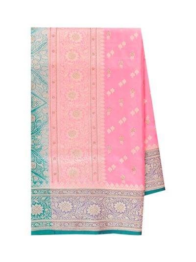 BlossomEase Semi Banarasi Floral Butta with Teal Floral Pallu Saree
