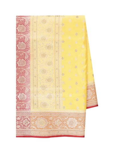 BlossomEase Semi Banarasi Leaf Butta with Red Floral Pallu Saree
