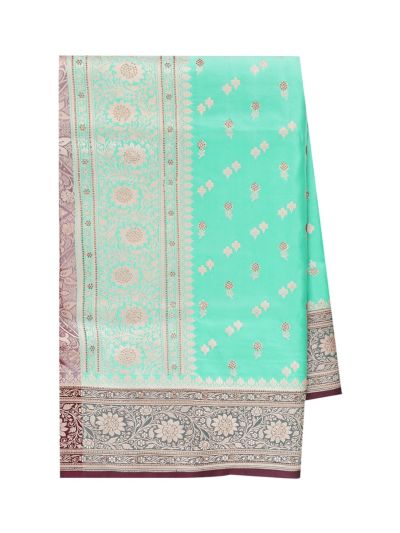 BlossomEase Semi Banarasi Floral Butta with Maroon Jaal Pallu Saree