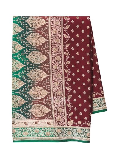 BlossomEase Semi Banarasi Leaf Butta with Green Paisley Pallu Saree
