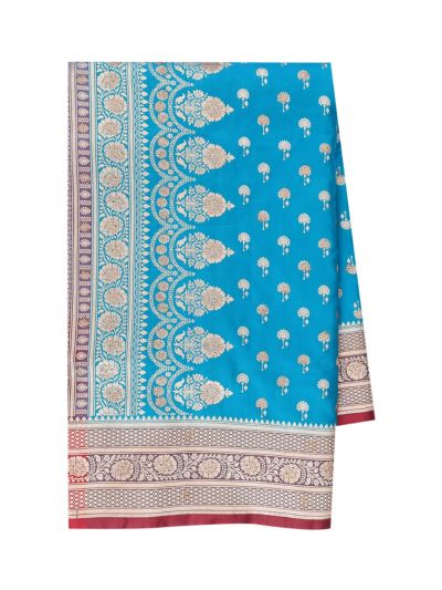 BlossomEase Semi Banarasi Floral Butta with Red Floral Pallu Saree