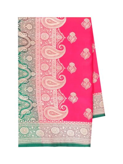 BlossomEase Semi Banarasi Paisley Butta with Green Jaal Pallu Saree