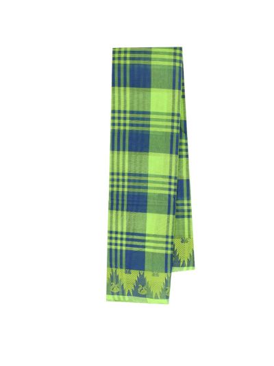 Gracecharm Elegant Kovai Cotton Lime Navy Check Temple Border Saree