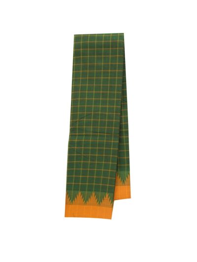 Gracecharm Elegant Kovai Cotton Green Mustard Check Temple Saree