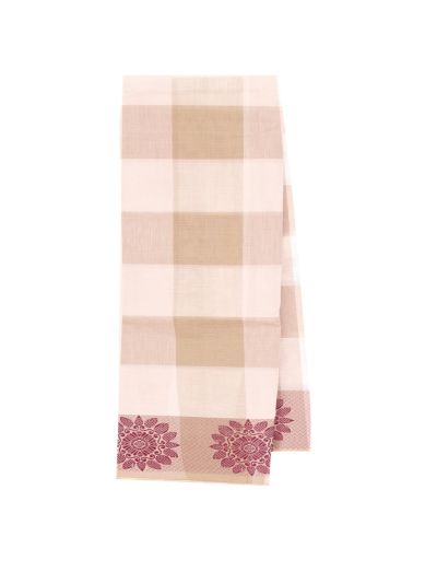 Gracecharm Elegant Kovai Cotton Beige Check Floral Border Saree   