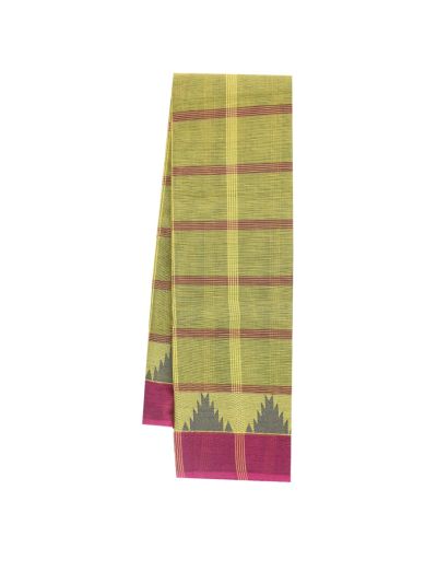 Gracecharm Elegant Cotton Multi Check Temple Border Saree - Without Blouse