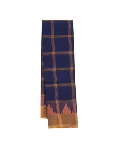 Gracecharm Elegant Cotton Classic Multi Check Temple Border Saree - Without Blouse