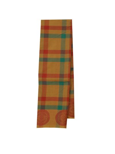 Gracecharm Elegant Cotton Multi Check Floral Border Saree - Without Blouse