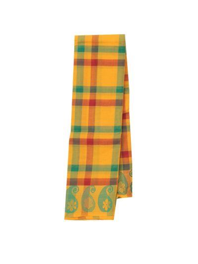 Gracecharm Elegant Cotton Multi Check Paisley Border Saree - Without Blouse