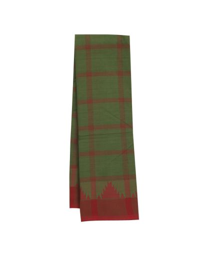 Gracecharm Elegant Cotton Multi Check Temple Border Saree - Without Blouse