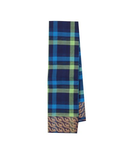 Gracecharm Elegant Cotton Bold Check Leaf Border Saree - Without Blouse