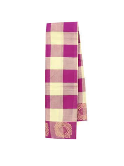 Gracecharm Elegant Cotton Bold Check Floral Border Saree - Without Blouse