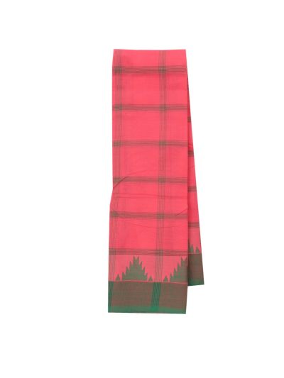 Gracecharm Elegant Cotton Fine Check Temple Border Saree - Without Blouse