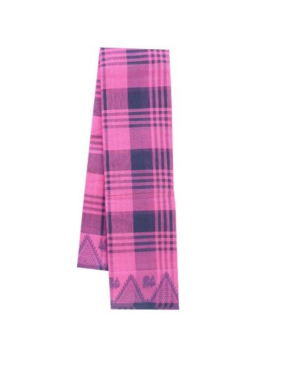 Gracecharm Elegant Cotton Bold Check Temple Border Saree - Without Blouse