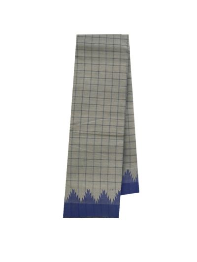 Gracecharm Elegant Cotton Window Check Temple Border Saree - Without Blouse