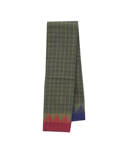 Gracecharm Elegant Cotton Window Check Temple Border Saree - Without Blouse