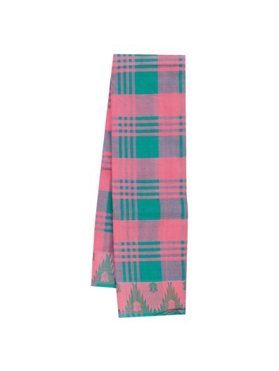 Gracecharm Elegant Cotton Bold Check Temple Border Saree - Without Blouse