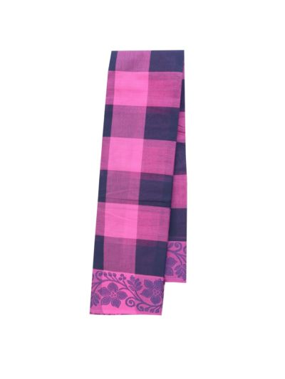 Gracecharm Elegant Cotton Bold Check Floral Vine Border Saree - Without Blouse