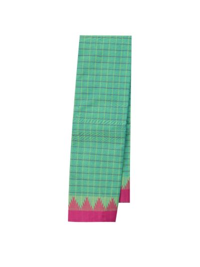 Gracecharm Elegant Cotton Fine Window Check Temple Border Saree - Without Blouse