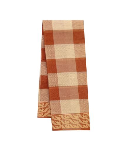 Gracecharm Elegant Cotton Bold Check with Border Saree - Without Blouse