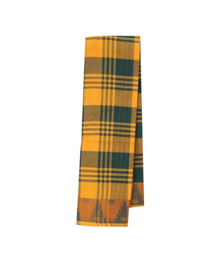 Gracecharm Elegant Cotton Bold Check Temple Border Saree - Without Blouse