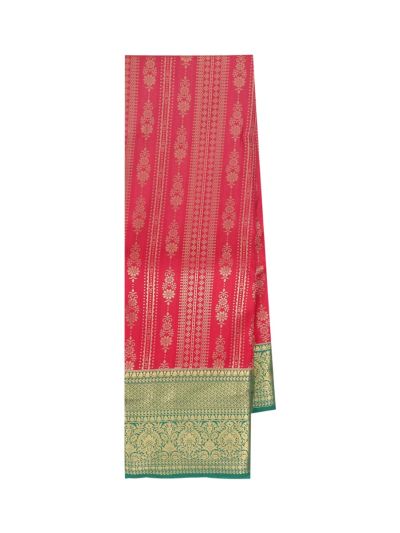 Gracecharm Gift Art Silk Floral Jaal with Diamond Brocade Pallu Clandestine red Saree