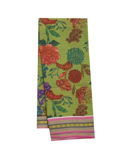 Gracecharm Elegant Chanderi Cotton Floral Print Striped Pallu Saree