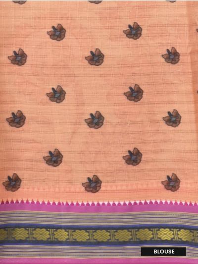 Gracecharm Elegant Chanderi Cotton Floral Print Striped Pallu Saree