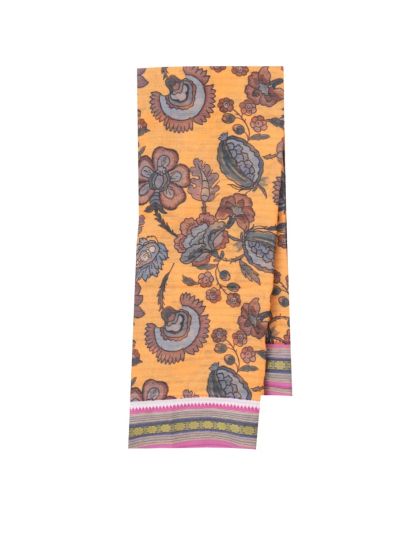 Gracecharm Elegant Chanderi Cotton Floral Print Ornamental Pallu Saree